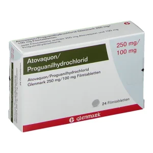 Atovaquone-Proguanil (Glenmark) 250 mg + 100 mg (adult); 62.5/25 mg (paed) Tablet