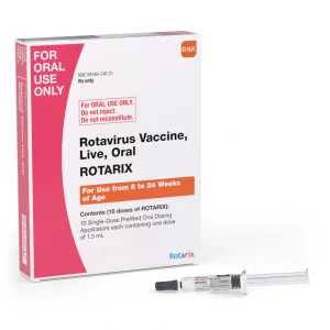Rotarix ≥10^6.0 CCID50 per 1 mL dose (live attenuated virus, not measured in mg) Oral suspension (prefilled oral applicator); for oral use only, do not inject